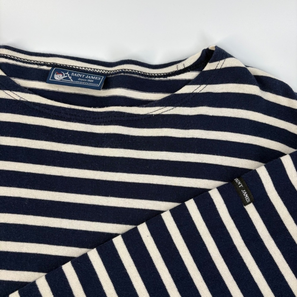 Saint James Breton Stripe Shirt Mens XXL Navy White Long Sleeve Boat Neck SBSU